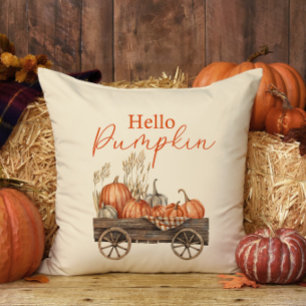 Hello Pumpkin Vintage Pumpkin Carts Cushion