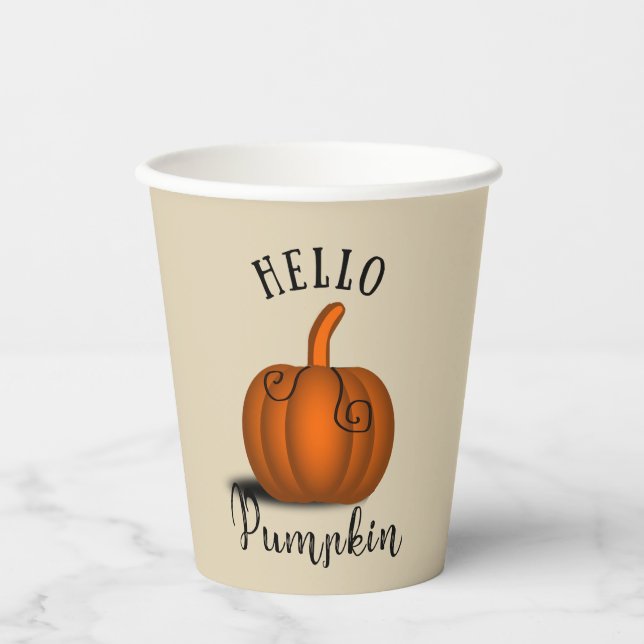 Hello pumpkin watercolor fall autumn paper cups (Front)