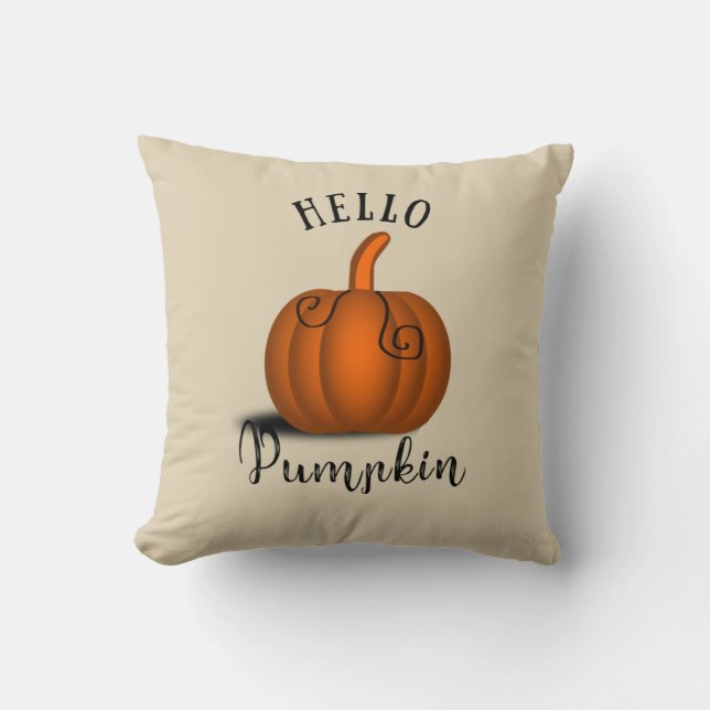 Hello pumpkin watercolor funny fall autumn cushion (Front)