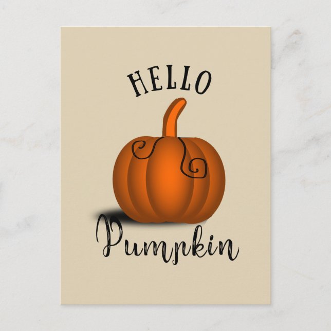 Hello pumpkin watercolor funny fall autumn postcard (Front)