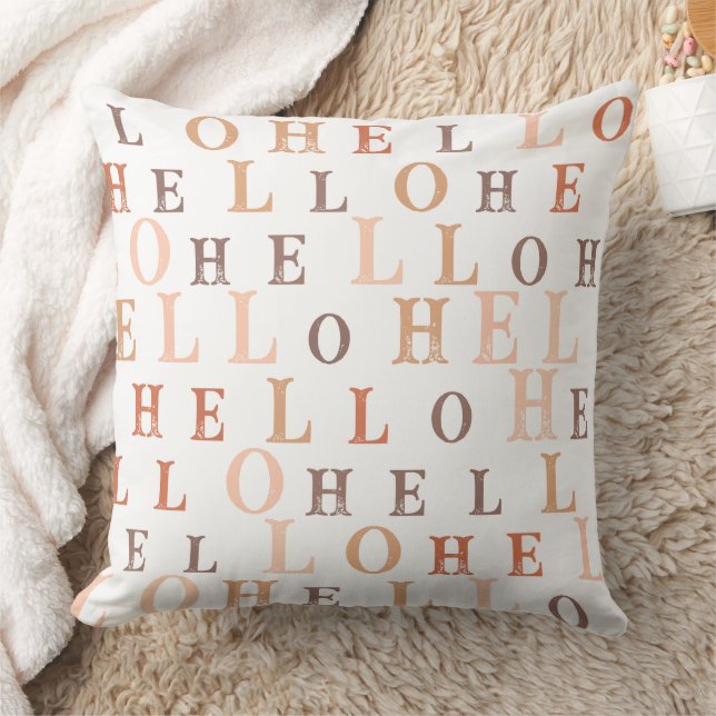 Hello Random Text Earthy Colours Cushion (Blanket)