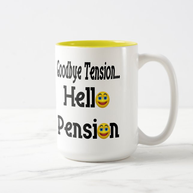 Hello Retirement Pension Two-Tone Coffee Mug (Right)