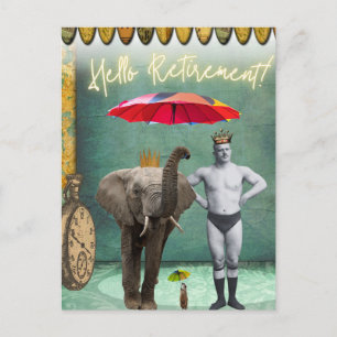 Hello Retirement Vintage Strongman  Postcard