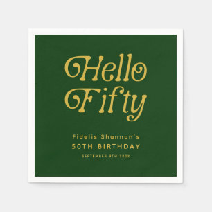 Hello Retro Green and Gold 50th Birthday Party Napkin