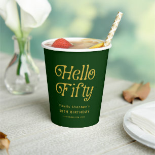 Hello Retro Green and Gold 50th Birthday Party  Paper Cups