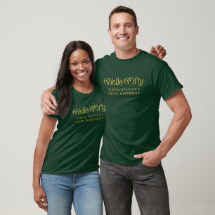 Hello Retro green and gold 50th Birthday Party T-Shirt