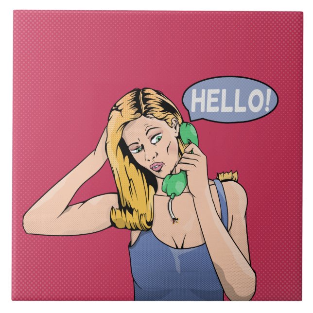 Hello Retro Phone Ceramic Tile (Front)