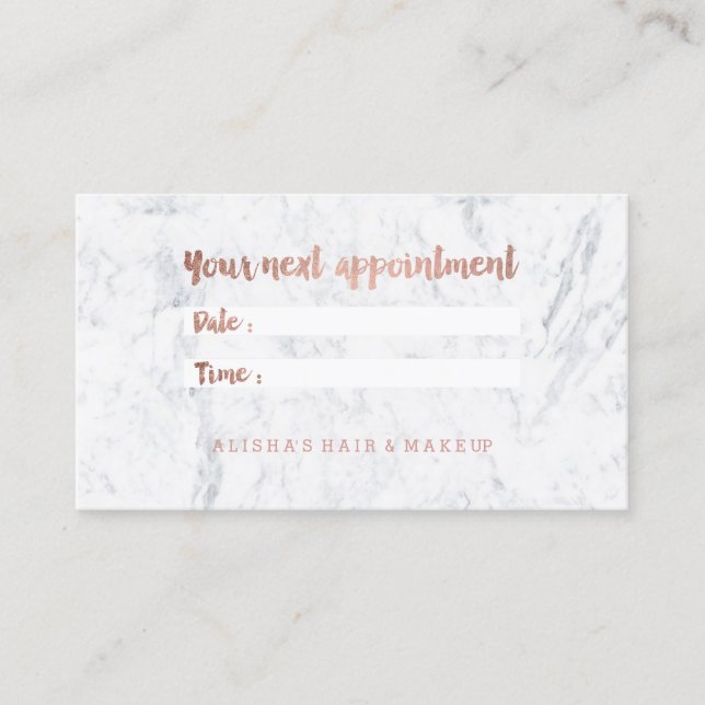 Hello rose gold typography marble appointment card (Front)