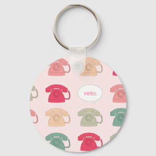 "Hello" Rotary Phone Pattern Key Ring
