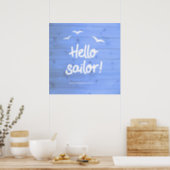 Hello Sailor Fun Boating Beach Art Poster (Kitchen)