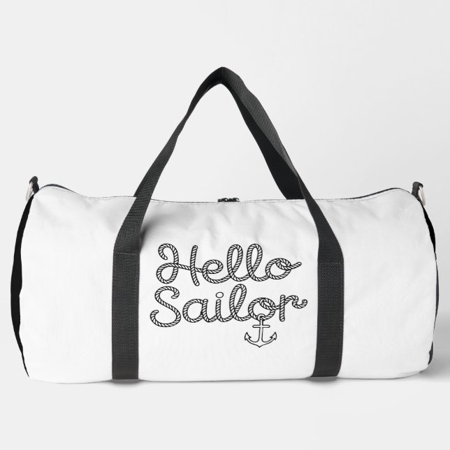 Hello Sailor Nautical Rope Anchor Duffle Bag (Front)