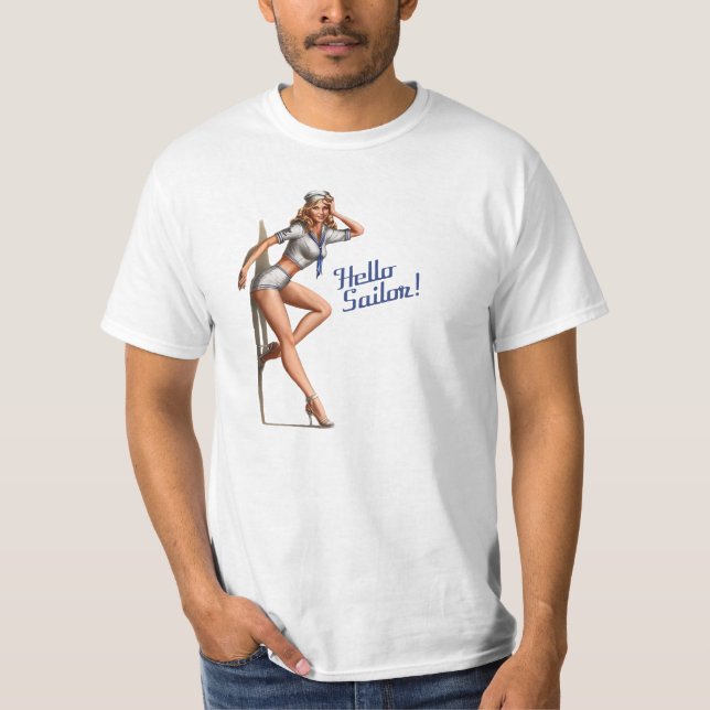 Hello Sailor! Pin Up Girl T-Shirt (Front)
