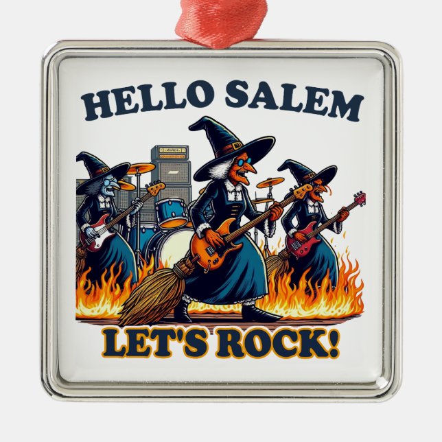 Hello Salem Massachusetts Witch Rock Band Metal Ornament (Front)