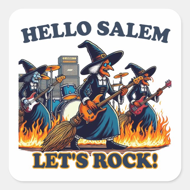Hello Salem Massachusetts Witch Rock Band Square Sticker (Front)