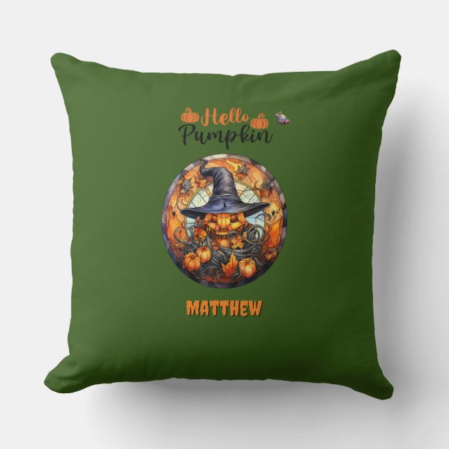 Hello Scary Hallowe'en Pumpkin Cushion (Front)