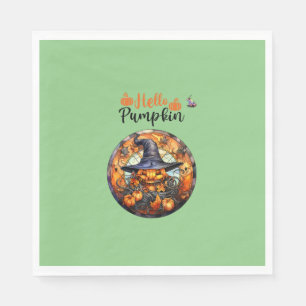 Hello Scary Hallowe'en Pumpkin Napkin
