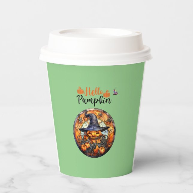 Hello Scary Hallowe'en Pumpkin Paper Cups (Front)