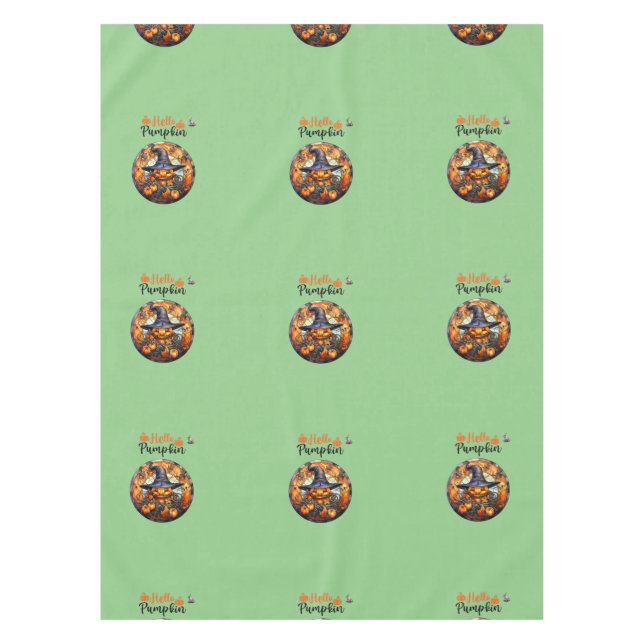 Hello Scary Hallowe'en Pumpkin Tablecloth (Front)