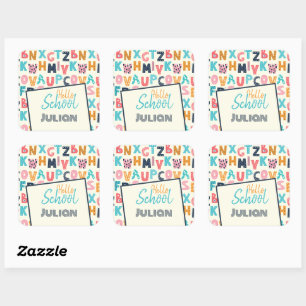 Hello School' Alphabet with Personalised name Square Sticker