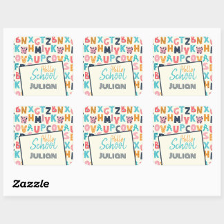 Hello School' Alphabet with Personalised name Square Sticker