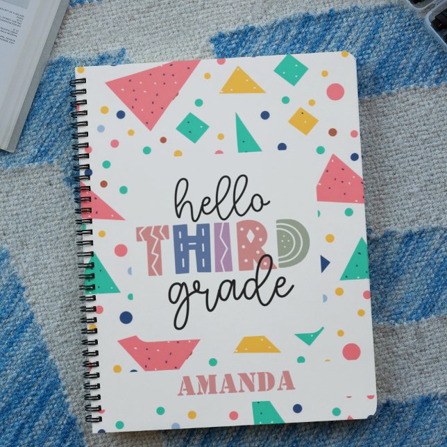 Hello school Grade colourful geometric custom name Notebook (Hello school Grade colorful geometric custom name Notebook)