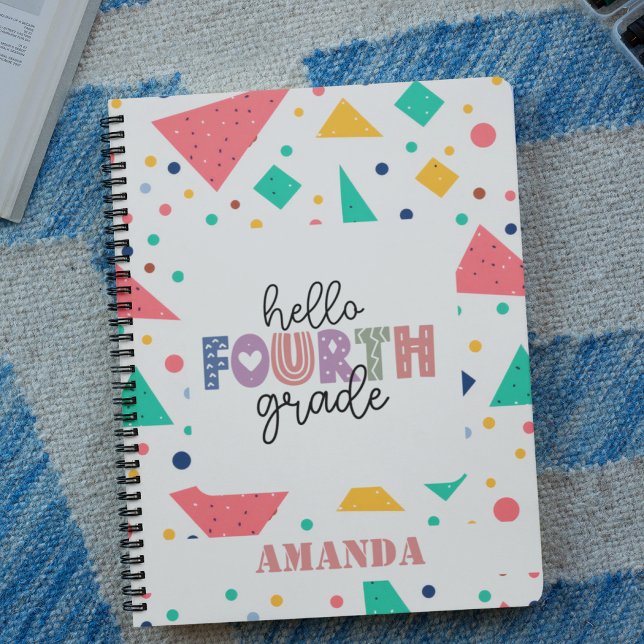 Hello school Grade colourful geometric custom name Notebook (Hello school Grade colorful geometric custom name Notebook)