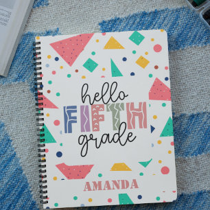 Hello school Grade colourful geometric custom name Notebook