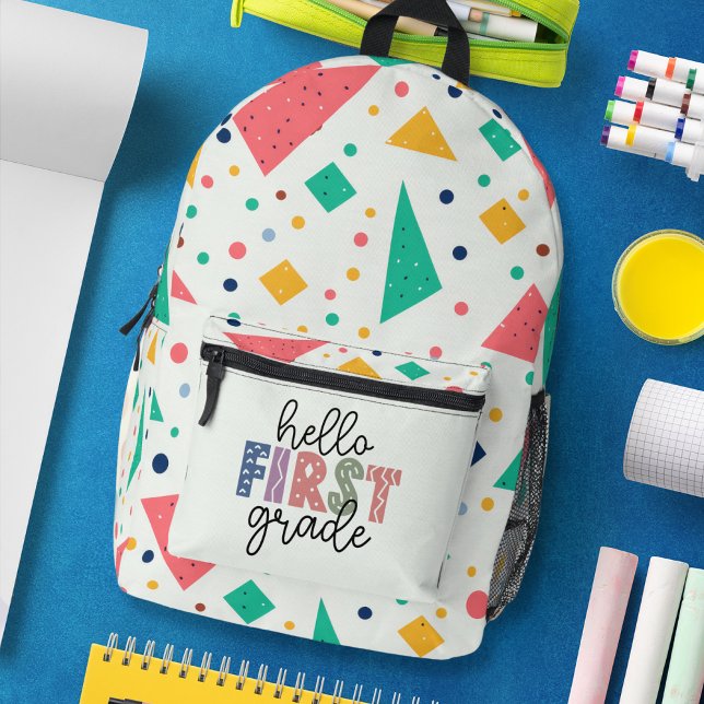 Hello school Grade colourful geometric Printed Backpack (Hello school Grade colorful geometric Printed Backpack)