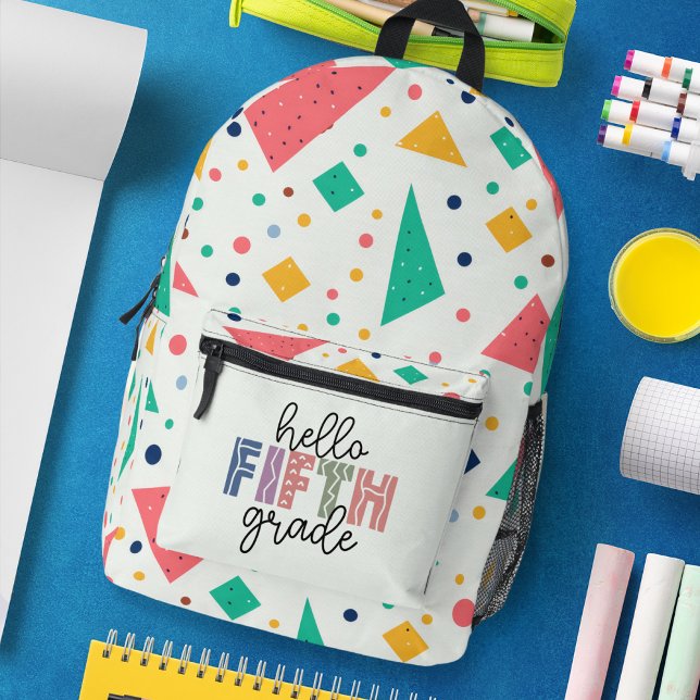 Hello school Grade colourful geometric Printed Backpack (Hello school Grade colorful geometric Printed Backpack)