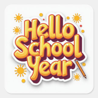 Hello School Year Retro Sunburst Teacher Tote Bag Square Sticker