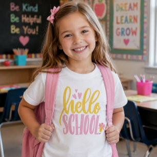 Hello School Yellow Pink Back To School T-Shirt