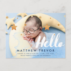 Hello Script Dreamy Baby Photo Announcement Postcard