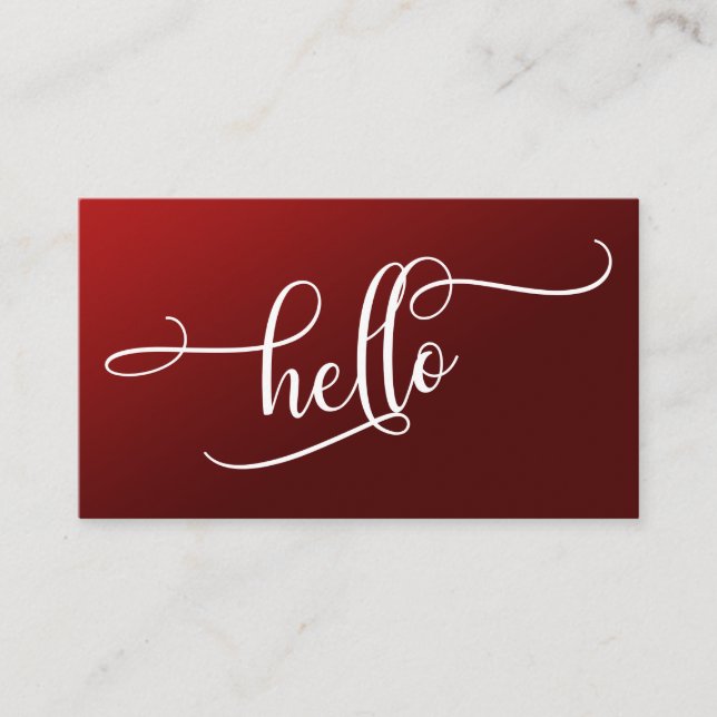 Hello Script Typography Over Deep Red Ombre Business Card (Front)