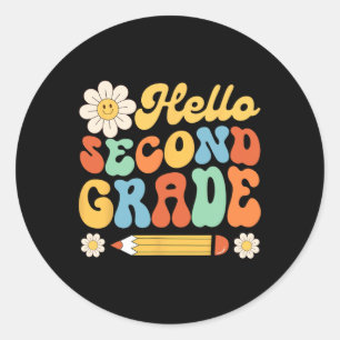Hello Second 2nd Grade Back To School Teachers Kid Classic Round Sticker