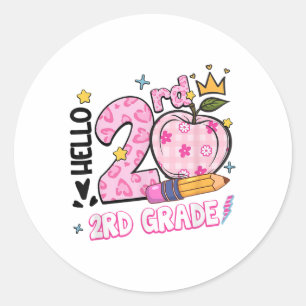 Hello Second 2nd Grade Leopard Tie Dye Girl Back T Classic Round Sticker