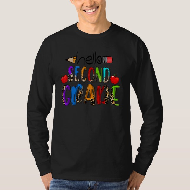 Hello Second Grade 2nd Leopard Back To School Teac T-Shirt (Front)