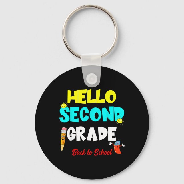 Hello Second Grade Back To School First Day Fresh Key Ring (Front)
