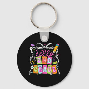 Hello Second Grade Back To School Teacher Girl Bow Key Ring