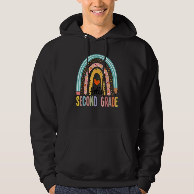 Hello Second Grade Boho Rainbow Teacher Back To Sc Hoodie (Front)