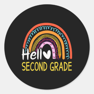 Hello Second Grade Byck To School Rainbow 2nd Grad Classic Round Sticker