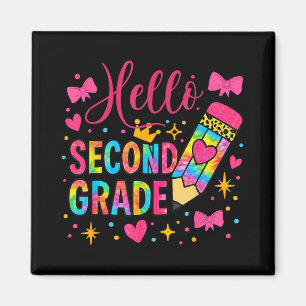 Hello Second Grade Colourful Pencil Tie Dye Back T Magnet