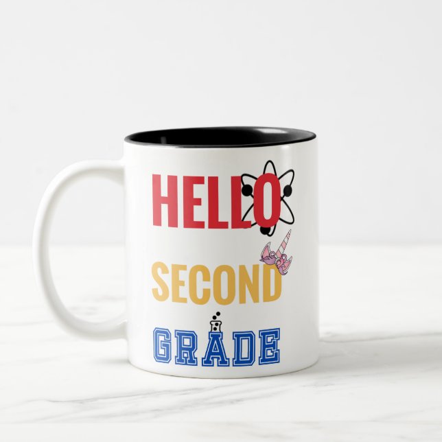 Hello Second Grade | Cool design for second grade Two-Tone Coffee Mug (Left)