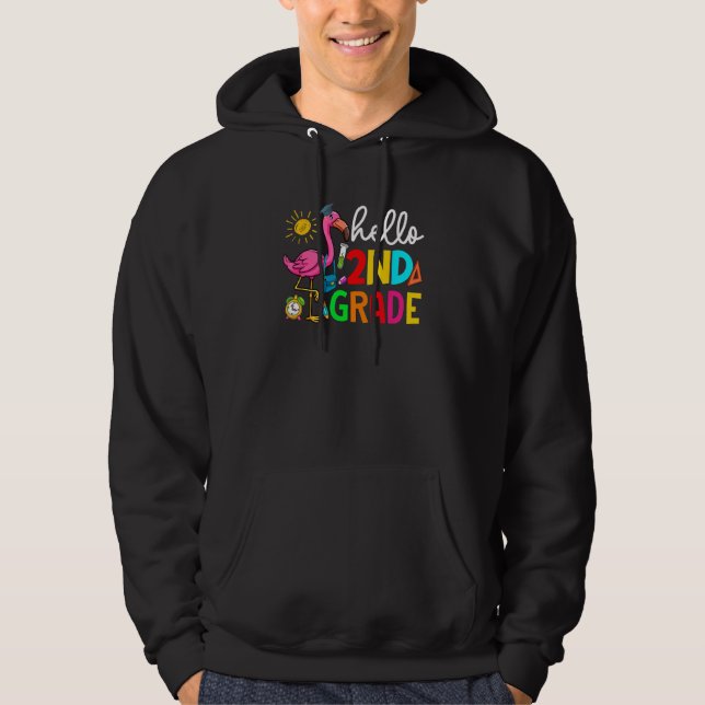 Hello Second Grade Flamingo Teacher Student Back T Hoodie (Front)
