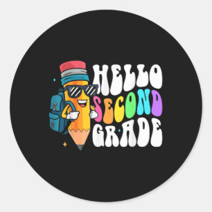 Hello Second Grade Fun Pencil Back To School Team Classic Round Sticker