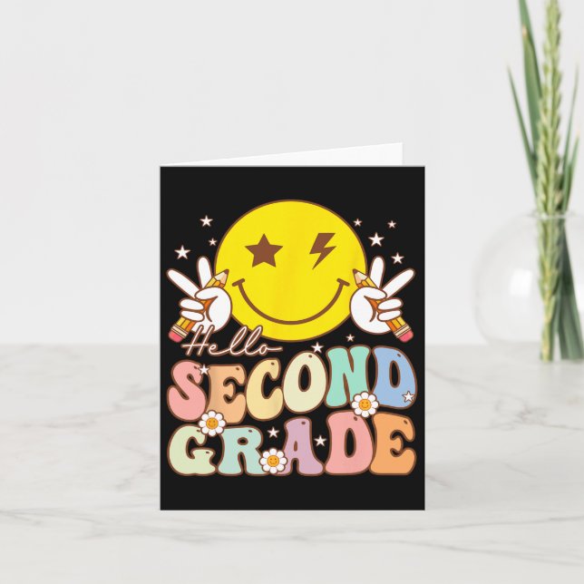 Hello Second Grade Fun Smile Face 2nd Grade Byck T Card (Front)