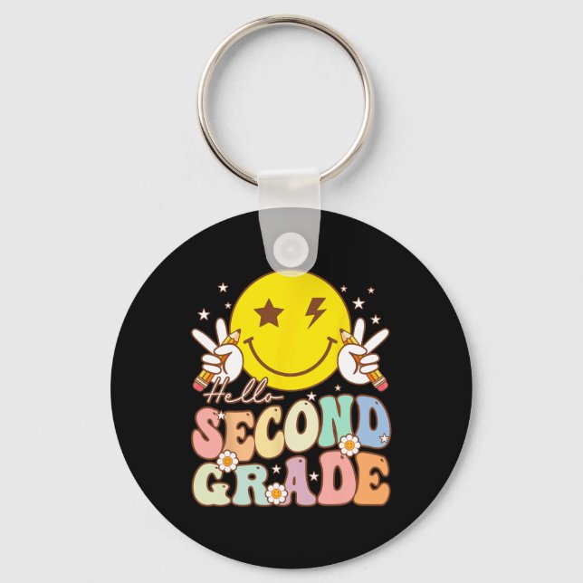 Hello Second Grade Fun Smile Face 2nd Grade Byck T Key Ring (Front)