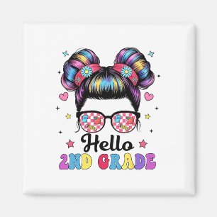 Hello Second Grade Groovy Messy Bun Back To School Magnet