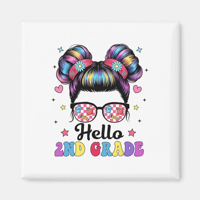 Hello Second Grade Groovy Messy Bun Back To School Magnet (Front)