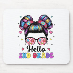 Hello Second Grade Groovy Messy Bun Back To School Mouse Pad