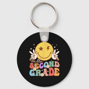 Hello Second Grade Hippie Smile Face Vintage Back Key Ring